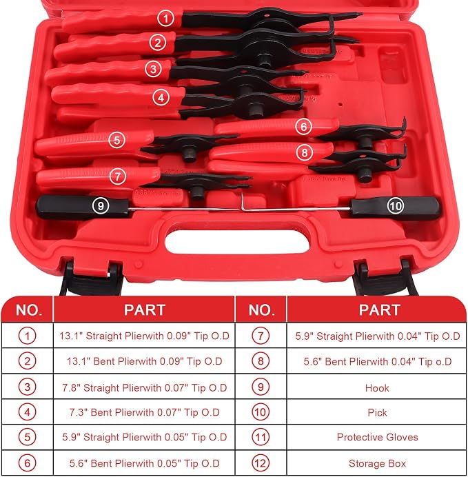 Doaho 10pcs Snap Ring Pliers Set,Internal & External Circlip Pliers for Removal and Installation of Automotive Retaining Rings With Straight/Bent Jaw,Hook and Pick - Storage Case