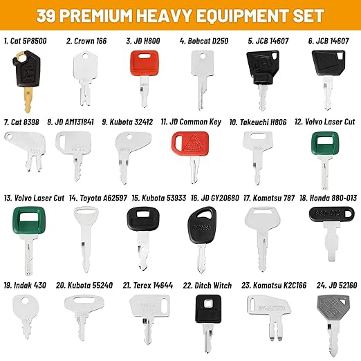 39 PCS Heavy Equipment Key Set, Construction Ignition Master Key Kit Compatible with Case Takeuchi Komatsu Hyster Kubota Cat New Holland JCB Volvo Yanmar Daewoo Ford Hitachi and More