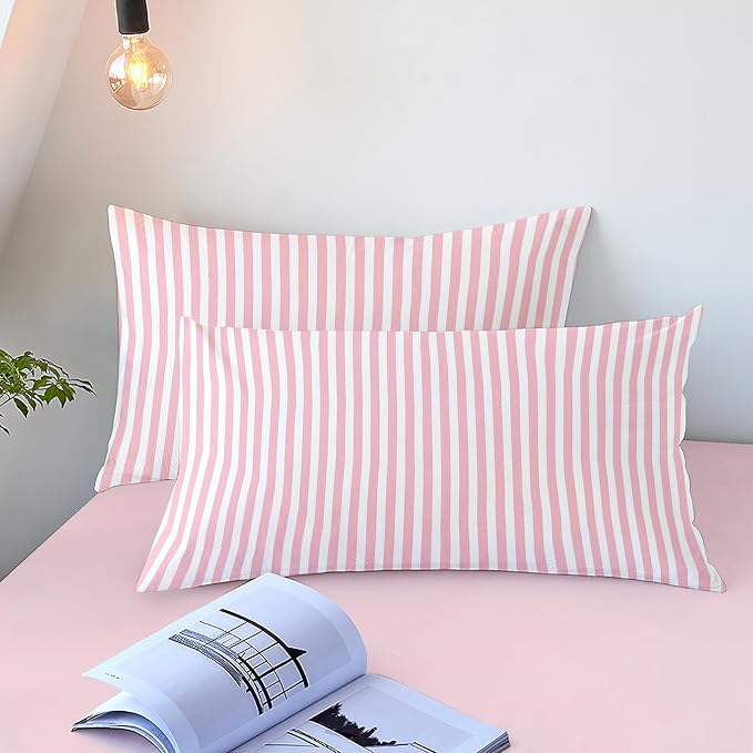 Sedefen Striped Duvet Cover Queen Size Pink Stripe Bedding Set for Girls 3 Pieces Soft Breathable Microfiber Reversible Geometric Stripes Duvet Cover Set with Zipper Closure and 2 Pillowcases