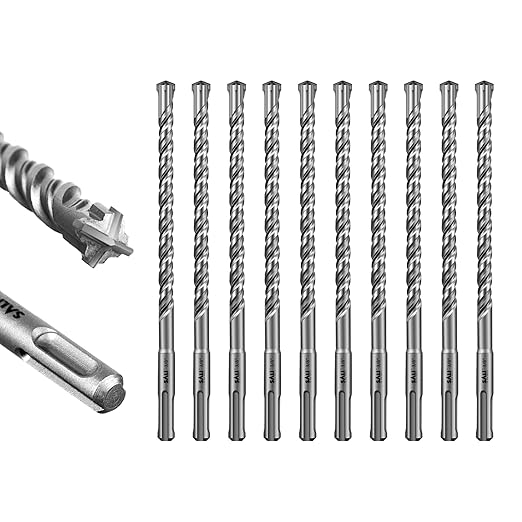 SALI 10PCS 3/8"*8" SDS Plus Rotary Hammer Drill Bit Concrete Drill Bit Kit Cross-Type Double Thread Carbide Material Suitable for Brick, Cement Walls, Stone, Hammer Drill Bits