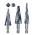 toolant Four Spiral Flute Cobalt Step Drill Bit Set(Pro Max), 1/8"-7/8"(3pcs) Impact Ready Unibit Step 1/4" Hex Shank Step Bits for Metal, Stainless Steel, Aluminum, Wood, Plastic