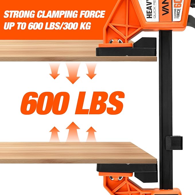 VANQUISH 6" One Hand Clamp/Spreader, 600Lbs Clamping Force, 3.4in. Throat Depth Heavy Duty Quick Release Bar Clamps, Tools & Equipment for Woodworking, Carpentry, Home Improvement, DIY