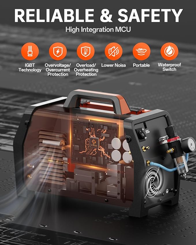 HITBOX Multifunctional Welder Plasma Cutter Combo, 200A 220V Aluminum Pulse MIG/Gas/Flux Core MIG/HF TIG/ 40A Plasma Cutter/Stick/Spot with 2T/4T, Synergy, Large Digital Display