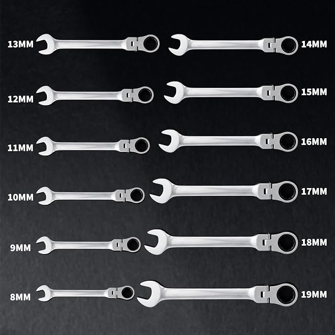 Garvee 12 Piece Metric Ratcheting Wrench Set Combination Ratcheting Wrench | 72-Tooth 5° Swing Arc CR-V Steel, Metric 8-19 mm Complete Coverage for Automotive Repair, Mechanical Maintenance DIY Project
