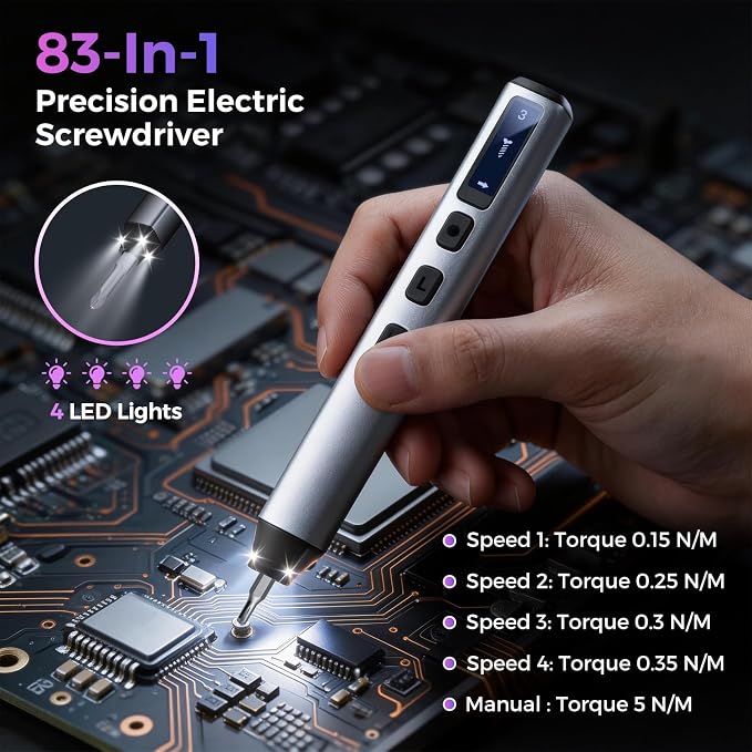 LIFEGOO Electric Screwdriver Set, 83 in 1 Cordless Rechargeable Small Power Screwdriver Set With 71Magnetic Bits, Magnetic Mat Professional Repair Tool for Electronics Phone Camera Laptop Watch (Grey)