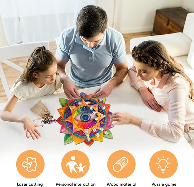 Mys Aurora Mandala Wooden Puzzles for Adults, 500 Piece Unique Shaped Wood Evil Eye Jigsaw Puzzles for Adults and Kids, Fun Challenging Puzzles Family Game Gift, 16.5'' x 16.4''