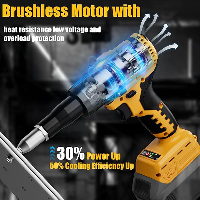 Cerycose Rivet Gun Compatible with Dewalt 20V Battery, Cordless Rivet Tool with 3 Size (1/8", 5/32", 3/16") Aluminum Rivets, Brushless Motor Rivet Gun Kit Nose Piece, No Battery