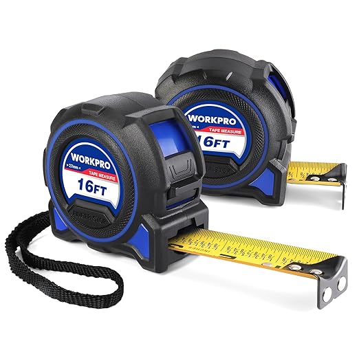 WORKPRO 16FT Tape Measure, 2 Pcs Heavy Duty Retractable Tape Measurement, Double Retract Long Stand Measuring Tape Accuracy 1/32 for Engineer, with Magnetic Hook, Belt Clip, Rubber Protective Casing