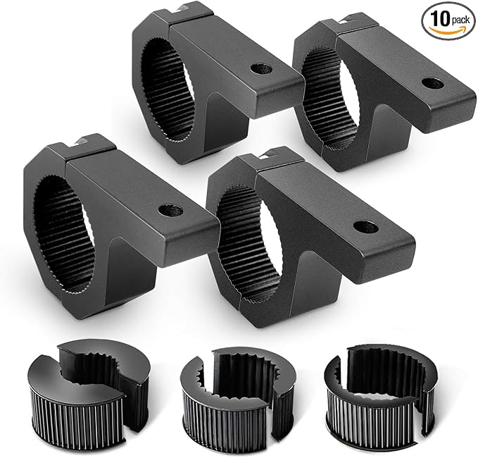 Nilight - 90020D 4PCS Mounting Bracket Kit LED Off-Road Light Horizontal Bar Tube Clamp Roof Roll Cage Holder,2 Years Warranty, Black for 1"/1.5"/1.75"/2" Bar (Pack of 10)