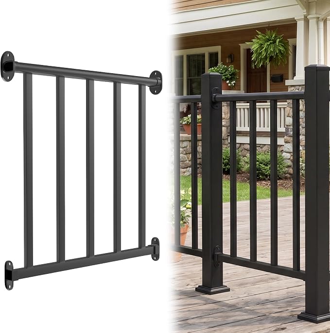 Metty Metal 2Ft W x 36in H Level Deck Railing Kit, Textured Black AAMA2604 Powder Coat, IBC Certified Guard Rail for Deck Porch Balcony Patio Outdoor