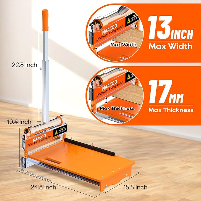 NAACOO 17mm Heavy Duty Laminate/Vinyl Floor Cutter, 13” Vinyl Plank Cutter with Wheel – Just 1 Step Meet Angle&Length Cutting, Flooring Tools - Cuts Laminate Floor, Engineer Wood, LVP/T, VCT, SPC, WPC