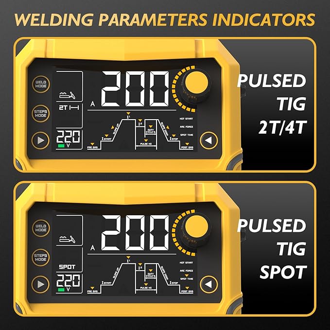 TOOLIOM 200A TIG Welder with Pulse, 4 in 1 Multifunctional TIG Welding Machine DC TIG/Spot TIG/Pulse TIG/Stick 110&220V Dual Voltage with Large Digital Display