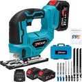 21V Cordless Jigsaw Tool, Electric Jig Saw with 2× 2.0Ah Batteries, 0°-45° Bevel Cuts, 4 Orbital Settings for Wood Cutting, 2800SPM Variable Speed, Mini Jigsaw for Straight/Curve/Circle Cutting (Blue)