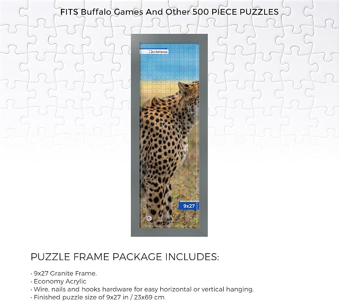 ArtToFrames Puzzle Frame for Buffalo Games 500 Piece Jigsaw Puzzles, 9x27 Inch (23x69 cm), Granite Engineered Wood with Economy Acrylic, Ready to Hang Puzzle Display