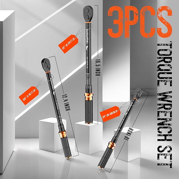 SUZUME Torque Wrench 3/8 Drive (5-45 Ft. Lb/ 6.8-61 N.m) 72 Tooth Reversible Head Torque Wrench ±3% High Accuracy Dual-Scales Torque Wrenches for Car Bike Moto