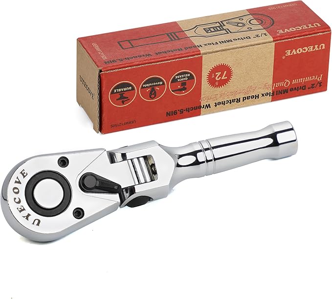 1/2 Inch Drive Stubby Ratchet Flex Head Ratchet 5.9"/150mm | 1/2 Ratchet Ratchet Wrench, Small Socket Wrench, 72 Tooth Quick Release Swivel Head Ratchet Cr-Mo Flexible Ratchet Handle