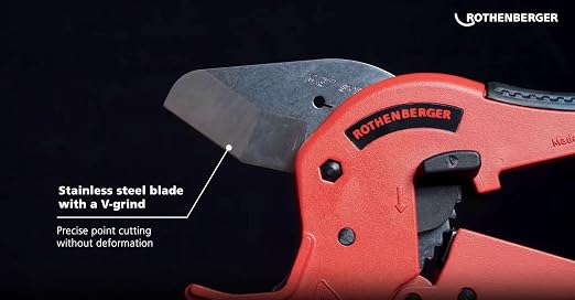 Rothenberger Rocut TC 42 Professional Plastic Pipe Shears with Stainless Steel Blade, Rubberized Handle, Transport Lock - Ideal for Plastic Pipes - 0-42 mm Cutting Range - 52000