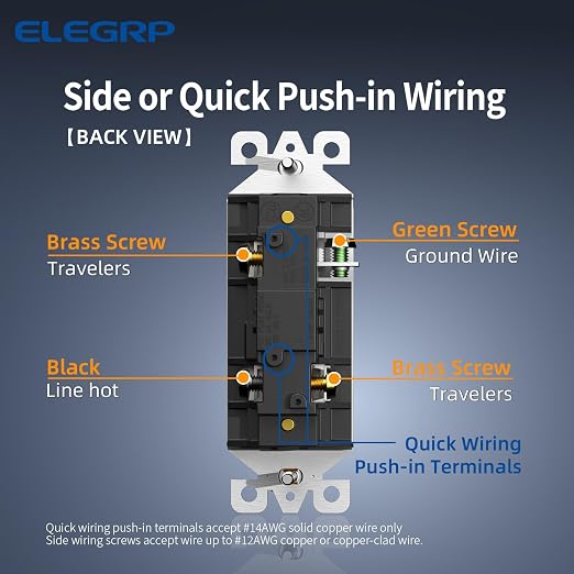 ELEGRP Matte Gray 3 Way Decorator Light Switch, 15A 120-277V, Paddle Rocker Switch Replacement, On/Off Wall Switch, Self-Grounding, Residential Grade, UL/CUL, 5 Pack