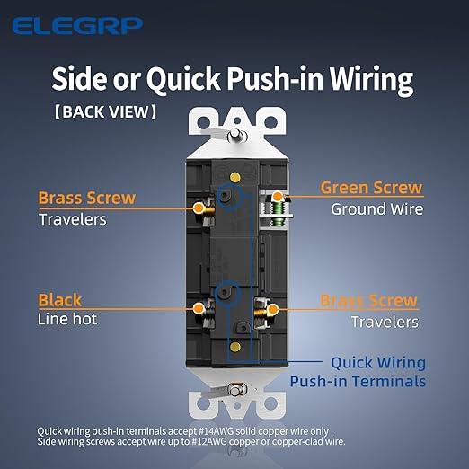 ELEGRP Matte Gray 3 Way Decorator Light Switch, 15A 120-277V, Paddle Rocker Switch Replacement, On/Off Wall Switch, Self-Grounding, Residential Grade, with Mid Wall Plate, UL/CUL, 1 Pack