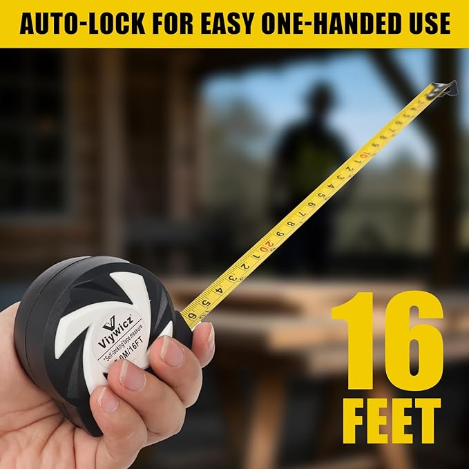 Tape Measure with Auto-Lock, 16FT/5M Professional Measuring Tape & Painters Tape, Metric Measuring with Durable Matte Blade, Gift for Craftsmen - Viywicz