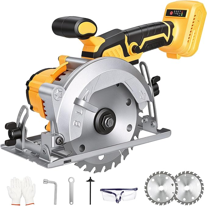 5.5-Inch Cordless Circular Saw Compatible with DeWalt 20V Battery (Tool Only, No Battery), 7200 RPM Brushless Power Saw, 0-45° Bevel, 1.7" Max Cutting Depth for Wood, Plastic & PVC