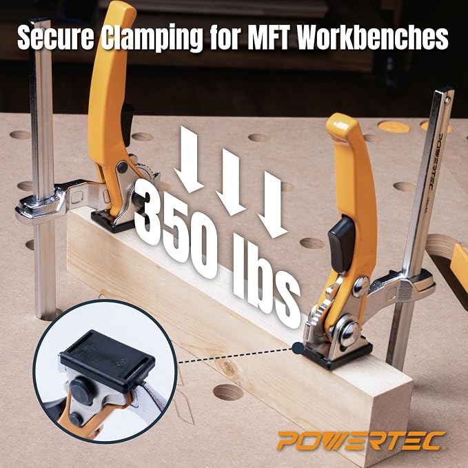 POWERTEC 72461 110" Track Saw Guide Rail Joining Set for Milwaukee Track Saws w/Quick Release Ratcheting Clamps for Woodworking Projects