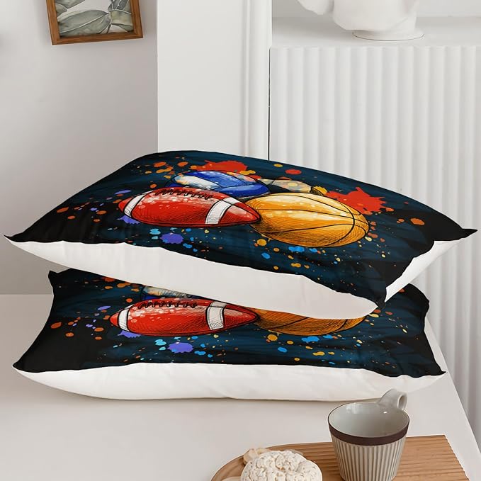 Axolotl Ball Game Bedding Set King Size,3 Piece Basketball Volleyball Comforter Set,Cartoon Soccer Football Sports Bedding,Colorful Ball Sport Bed for Kids Boys Teens,1 Quilt 2 Pillowcases