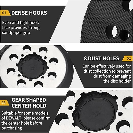 Sander Pad Replacement for Dewalt, 5" 8 Hole Hook and Loop Orbital Sander Metal Pad Compatible with DeWalt DWE6421 6421K DWE6423 6423K DCW210B Random Orbital Sanders (4 Screw Holes)