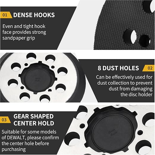 Sander Pad Replacement for Dewalt, 3 Pack 5" 8 Hole Hook and Loop Orbital Sander Metal Pad Compatible with DeWalt DWE6421 6421K DWE6423 6423K DCW210B Random Orbital Sanders (4 Screw Holes)