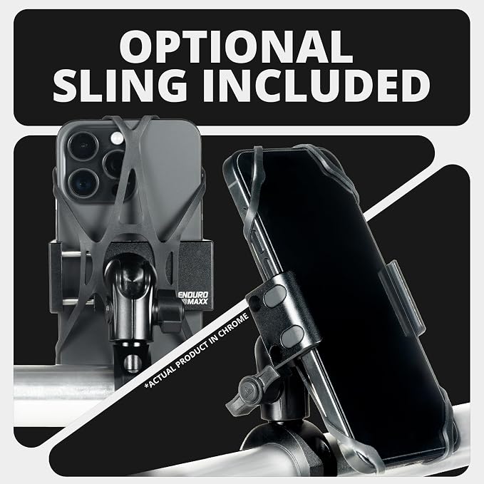 Tackform Chrome Motorcycle All Metal Phone Mount - Vibration Dampening 20MAXX Spring Cradle | Universal Clamp Fits 1-1/4" to 1-1/2" Handlebars | Compatible with iPhone, Galaxy, More | Short Reach
