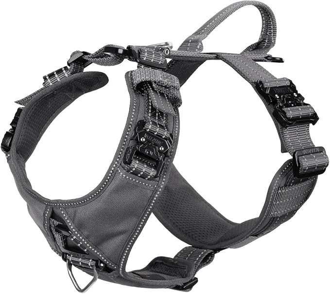 ICEFANG Dog Halter Harness with Metal Buckles,Dog Strap Vest X-Large Dogs | Control Handle,Summer-Cooling,Reflective,Front Hook,Adjustable,Soft Padded,No Pull,Grey,XLarge
