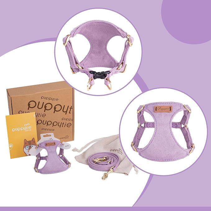 Puppytie Small Dog Harness and Leash Set, Light Purple, S (9-17.5 lbs) | Dog Harness Small Sized Dog, Dog Leash for Small Dogs, Soft and Lightweight, Puppytie Dog Harness for Daily Walks
