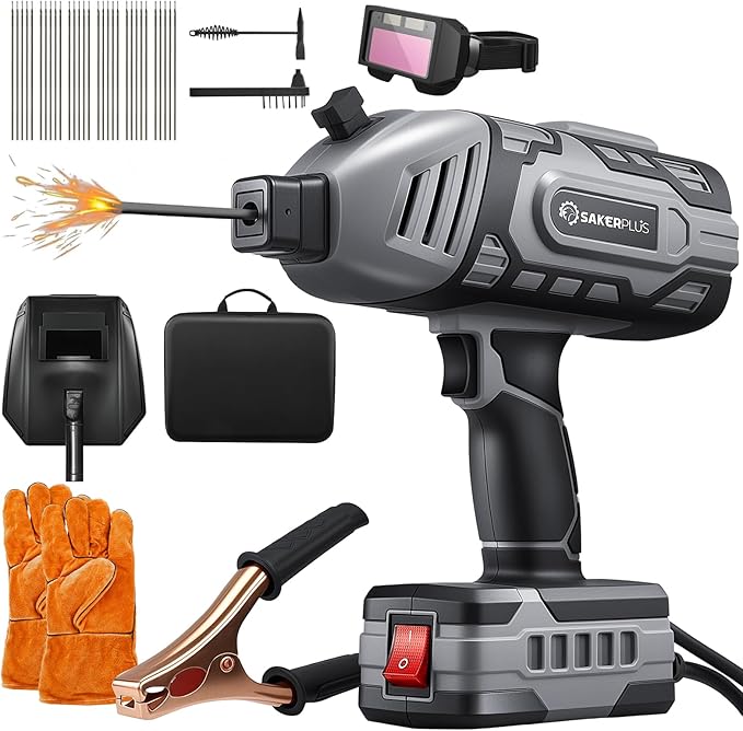 Sakerplus Portable Welding Machine, Handheld Welder Machine 110V, ARC Portable Welder with IGBT Inverter 5 Variable Current Adjustment, 30pcs 3/32" Wire Rods, Welding Helmet, Carrying Case Included