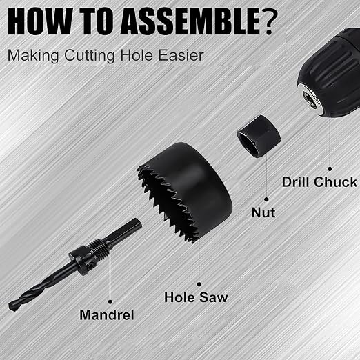 KATA 12PCS Hole Saw Kit 3/4"-2-1/2" (19-64mm) Hole Saw Set with Mandrels Hex Key, Ideal for Soft Wood, PVC Board, Plywood, Drywall Drilling