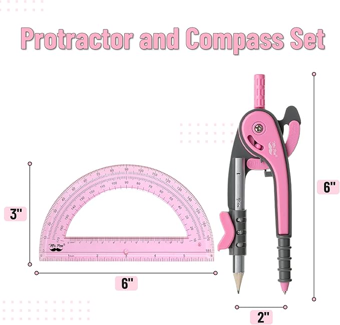 Mr. Pen- Geometry Compass and Protractor Set, 6 Inch Compass, 6 Inch Protractor, Drawing Tool for School, Clear Plastic, Easy Grip, Precision Design for Math, Art, Drafting, Architecture