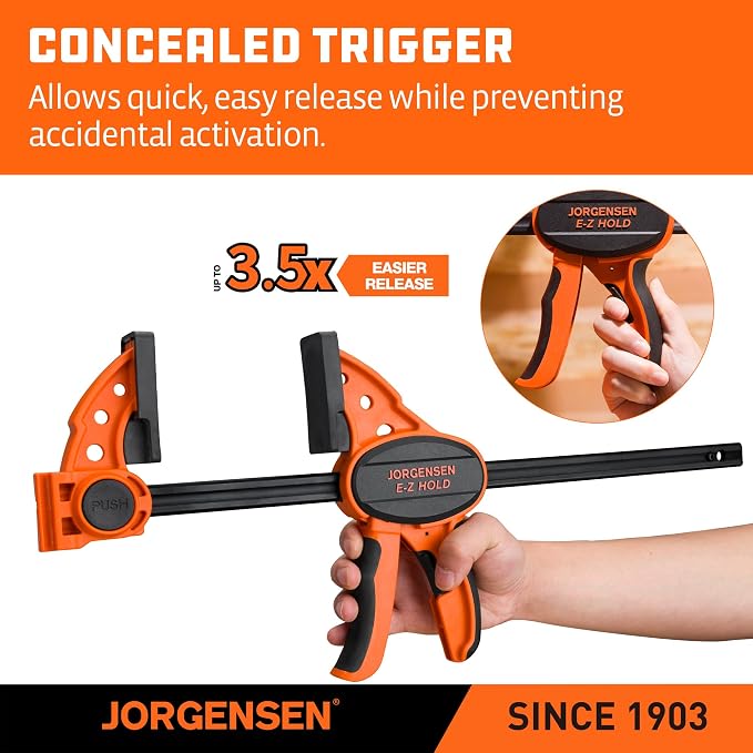 Jorgensen 6" One Hand Clamp/Spreader, 400 Lbs Clamping Force, E-Z Hold Bar Clamps Set, Medium Duty, 2-pack