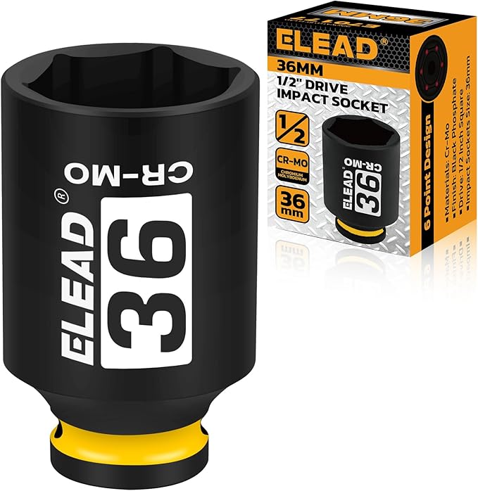 ELEAD 36mm Socket 1/2" Drive Deep Impact Socket, Metric 6 Point 1/2-inch Drive Impact Axle Nut Sockets, CR-MO Nut Socket Set, Oil Filter Sockets, Tools for Easy Removal of Axle Shaft Nuts