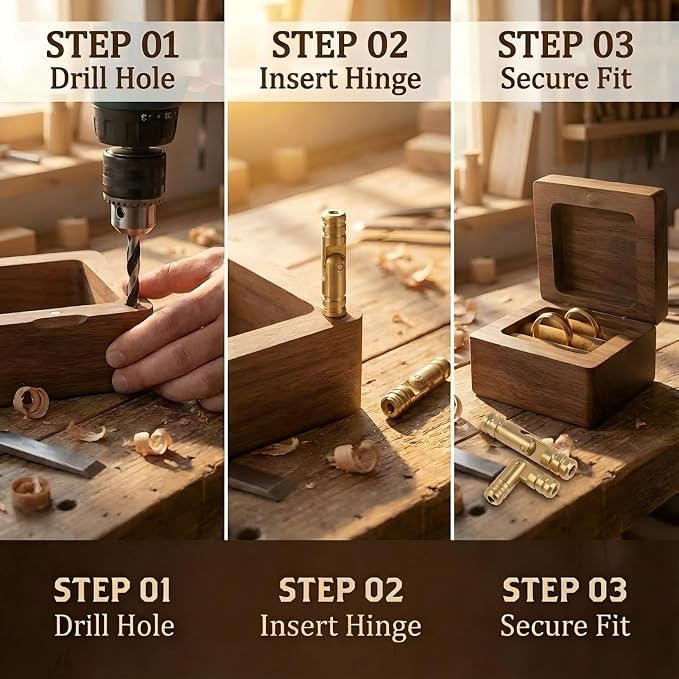 40 Pcs Mini Brass Barrel Hinges for Wooden Boxes, Hidden Cylinder Pivot Hardware for Jewelry Box, Trinket Case, Small Wood Craft Projects, Concealed 270° Rotation