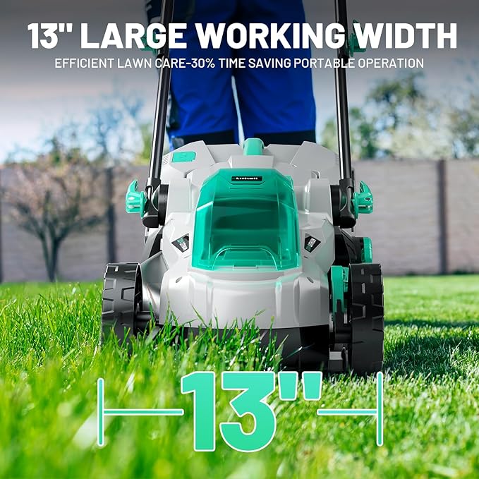 Litheli Cordless Lawn Mower 13 Inch, 5 Heights, 20V Electric Lawn Mowers for Garden, Yard and Farm, with Brushless Motor, 4.0Ah Battery & Charger Included
