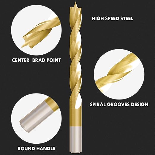 Brad Point Wood Drill Bit Set, Tin-Coated 29Pcs HSS Drill Bit Set with Double Flutes Design for Carpenter Woodworking and All Types of Wood with Plastic Box (1/16" - 1/2")