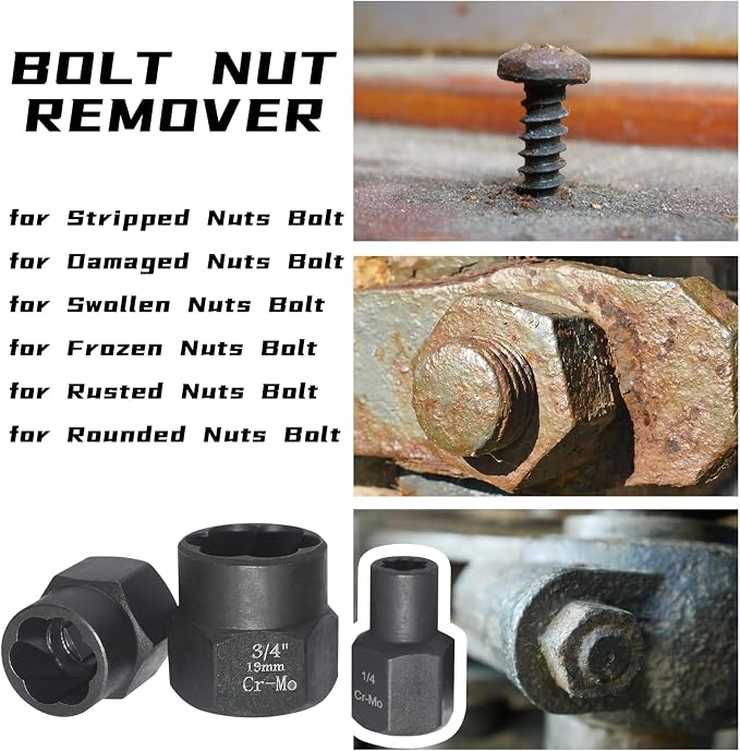 14 Pcs Bolt Nut Extractor Set with Knockout Bar | 3/8" Drive Wheel Lock Removal Kit for Extracting Damaged, Stripped Frozen Nuts & Screws, Impact Lug Nut Remover Socket Tool