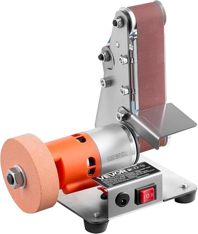 VEVOR 3-in-1 Mini Belt Sander, 13" x 1.2" Sanding Belt, 2.75" Grinding & Polishing Wheel Combo, 7-Speed Adjustable with Forward/Reverse Control for Woodworking, Jewelry Making, Knife Sharpening