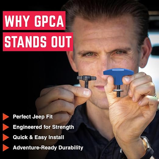 GPCA Quick Release Tie Down GP Anchor PRO, Wrangler JL 2018-2025 | w/o Nut, M8 25mm Thumbscrew, Hardtop Removal, Jeep Accessories & Cargo Tie Down (6PC, Blue)
