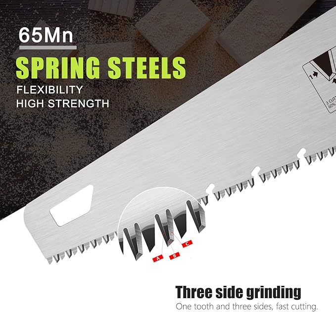 18 Inch Wood Hand Saw, 7 TPI Universal Handsaw Non-slip Ergonomic Handle Rustproof Wood Saw with Chip Removal Design