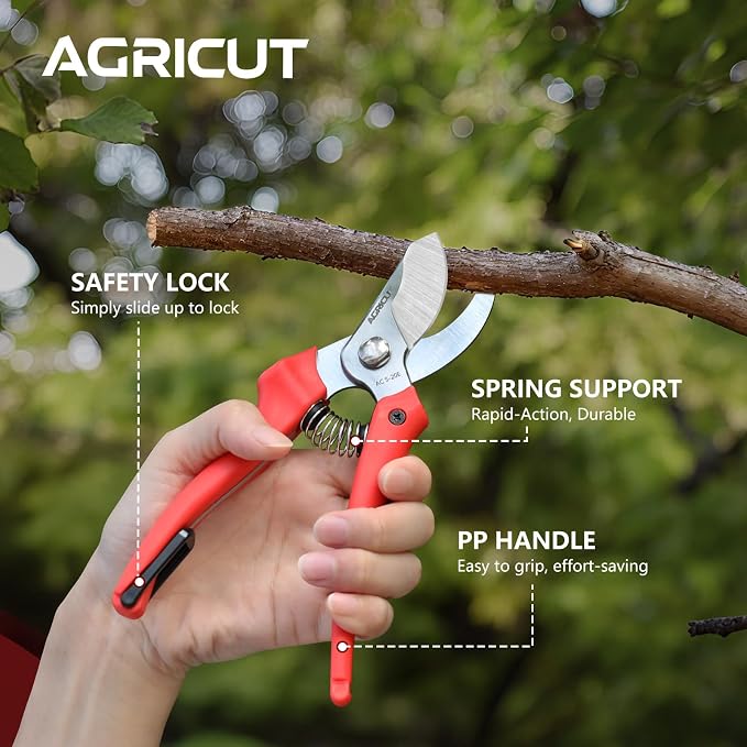 AGRICUT 7" Pruning Shears Heavy Duty Professional, Made of Japanese SK5 Steel Blades, 4/5 Cut Capacity, Bypass Hand Pruners Garden Clippers for Tree Flower Branch Trimming, S20E