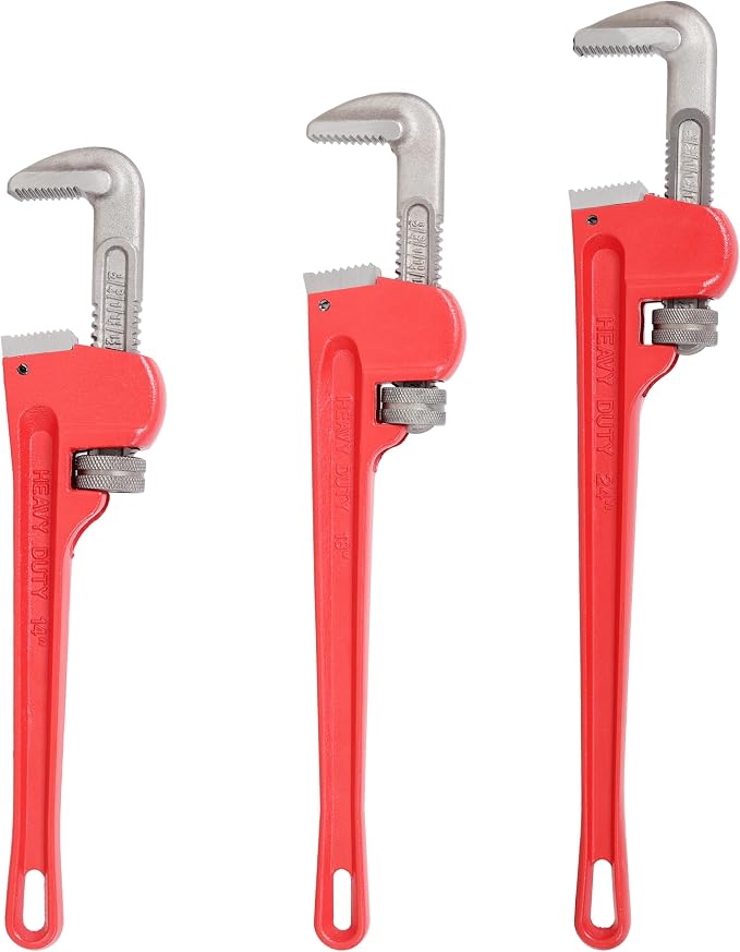 3Pcs 14&18&24-inch Straight Heavy Duty Pipe Wrench Set Plumber Adjustable Water Alloy Steel Grip Plumber's Wrench Plumbing Tools