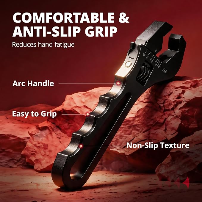 EVIL ENERGY AN Fittings Wrench 3AN-16AN with 4" Magnetic Vise Jaw Pad | Adjustable Aluminum Hose Fitting Wrench, Multi-Groove Clamping Protector, Non-Marring Design for Auto Repair