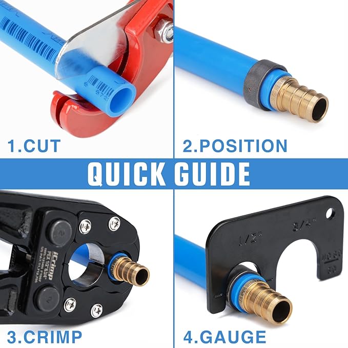 iCrimp IWS-1234N PEX Crimping Tool for 1/2’’ & 3/4’’ Copper Crimp Rings, Combo PEX Crimper with Interchangeable Die Set for Tight Space, Patented