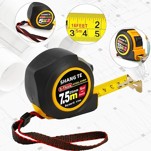2 Packs Tape Measure 25 ft /16 ft, Steel Measuring Tape Retractable, 25-Foot /16-Foot Basics Self-Locking Measurement Auto Lock Tape Rule Imperial/Metric Tape Measure for Body Measurements