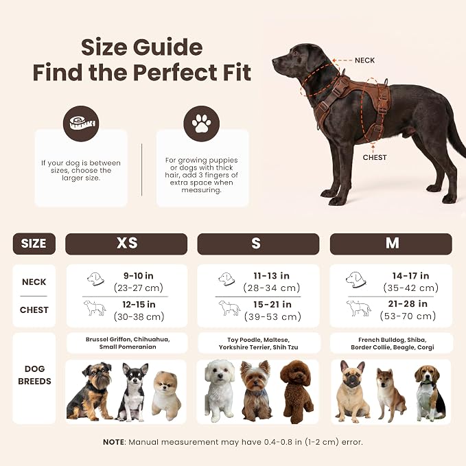 No Pull Dog Harness and Leash Set 3-in-1, Adjustable Anti Pull Dog Harness with Hands-Free Matching Leash and Poop Bag Holder, Easy Walk Dog Harness Medium, Small Sized Dog (Cocoa)